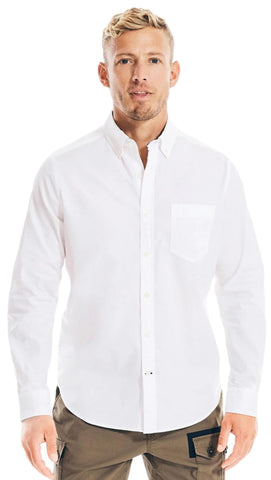 NAUTICA Men's Classic Fit Oxford Long Sleeve Button Down Shirt, White, XXL