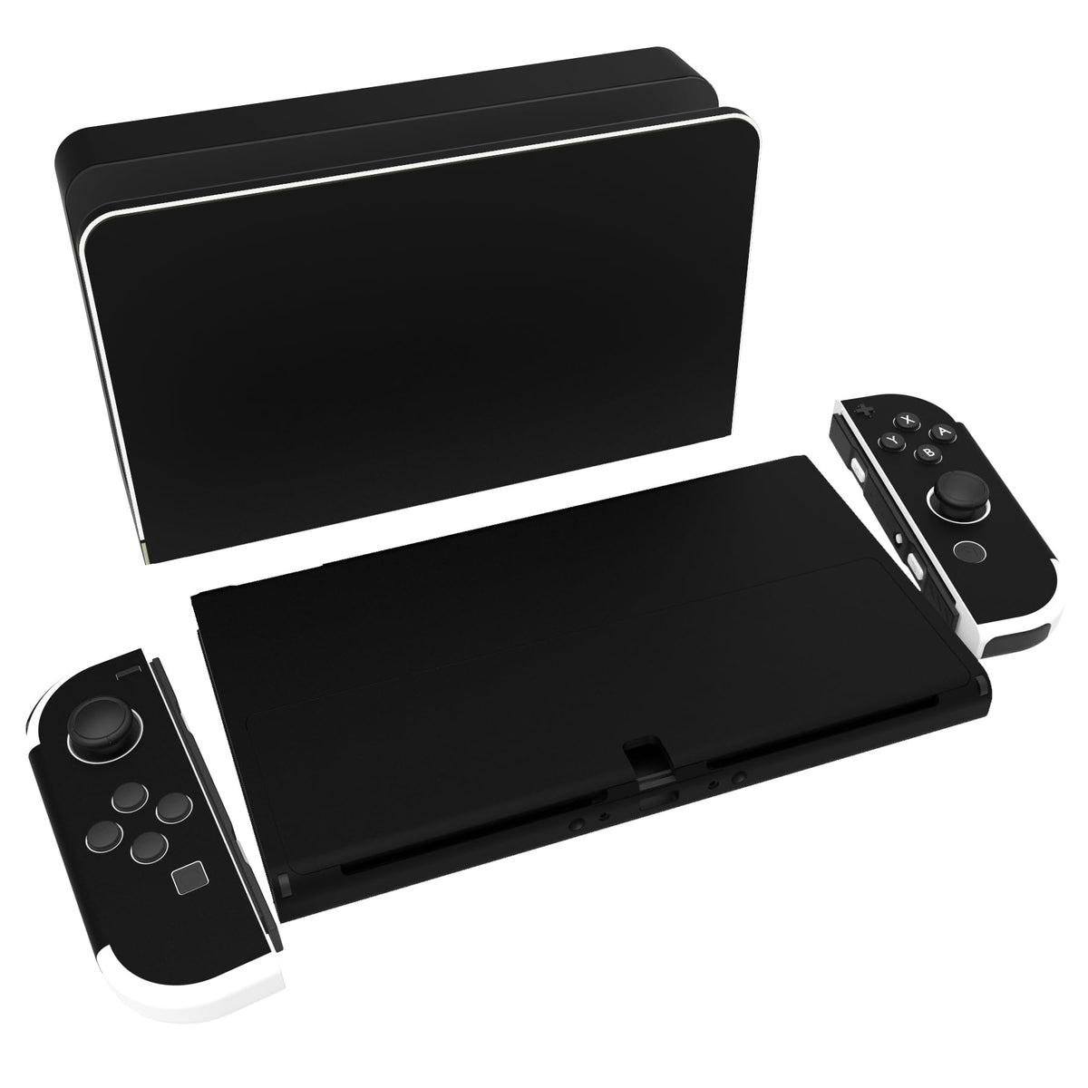 PlayVital Full Set Protective Stickers for Nintendo Switch OLED Model, Customized Vinyl Decal Skins for Switch OLED Console & Joycon & Dock & Grip - Black