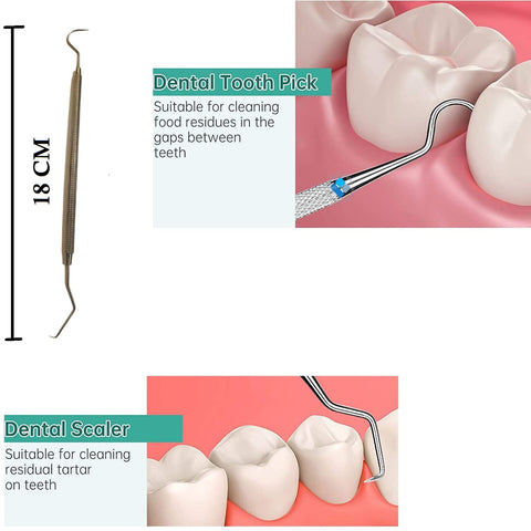 Dental Tools, Plaque Remover For Teeth Professional | Dental Hygiene Cleaning kit - Stainless Steel Tweezer With Free Mouth Mirror Floss Pick, Scaler,Tooth Scraper Oral Care Tool 3pcs (Silver)