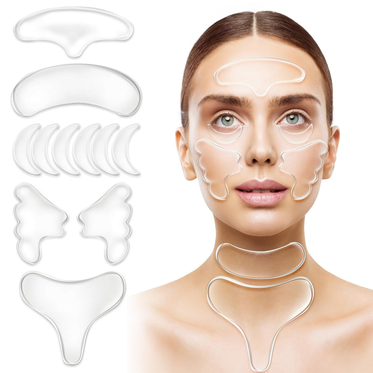 Forehead Wrinkle Patches 11Pc Silicone Frown Facial Patches Reusable Forehead Wrinkles Treatment, Silicone Face Patches Smooth Eye, Mouth, Forehead Wrinkles,Anti-Ageing Wrinkl Treatment for Women