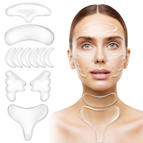 Forehead Wrinkle Patches 11Pc Silicone Frown Facial Patches Reusable Forehead Wrinkles Treatment, Silicone Face Patches Smooth Eye, Mouth, Forehead Wrinkles,Anti-Ageing Wrinkl Treatment for Women