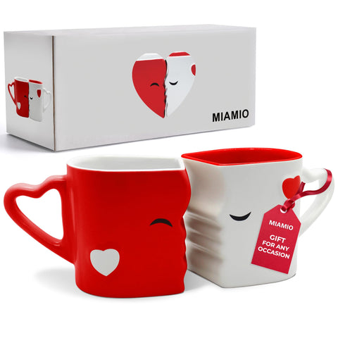 MIAMIO - Coffee Mugs/Kissing Mugs Bridal Pair Gift Set for Weddings/Birthday/Anniversary with Gift Box (Red)