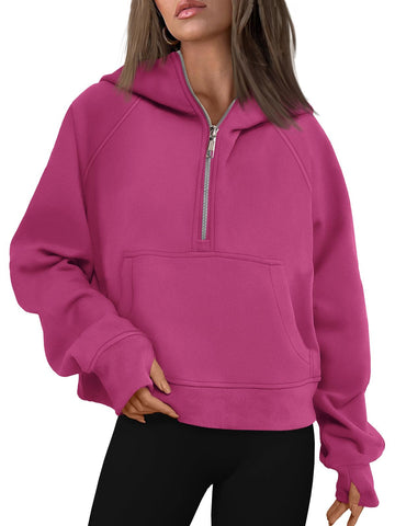 AUTOMET Womens Hoodies Half Zip Sweatshirts Fleece Jackets Tops Oversized Comfy Pullover Fall Outfits Y2k 2024 Winter Clothes HotPink M