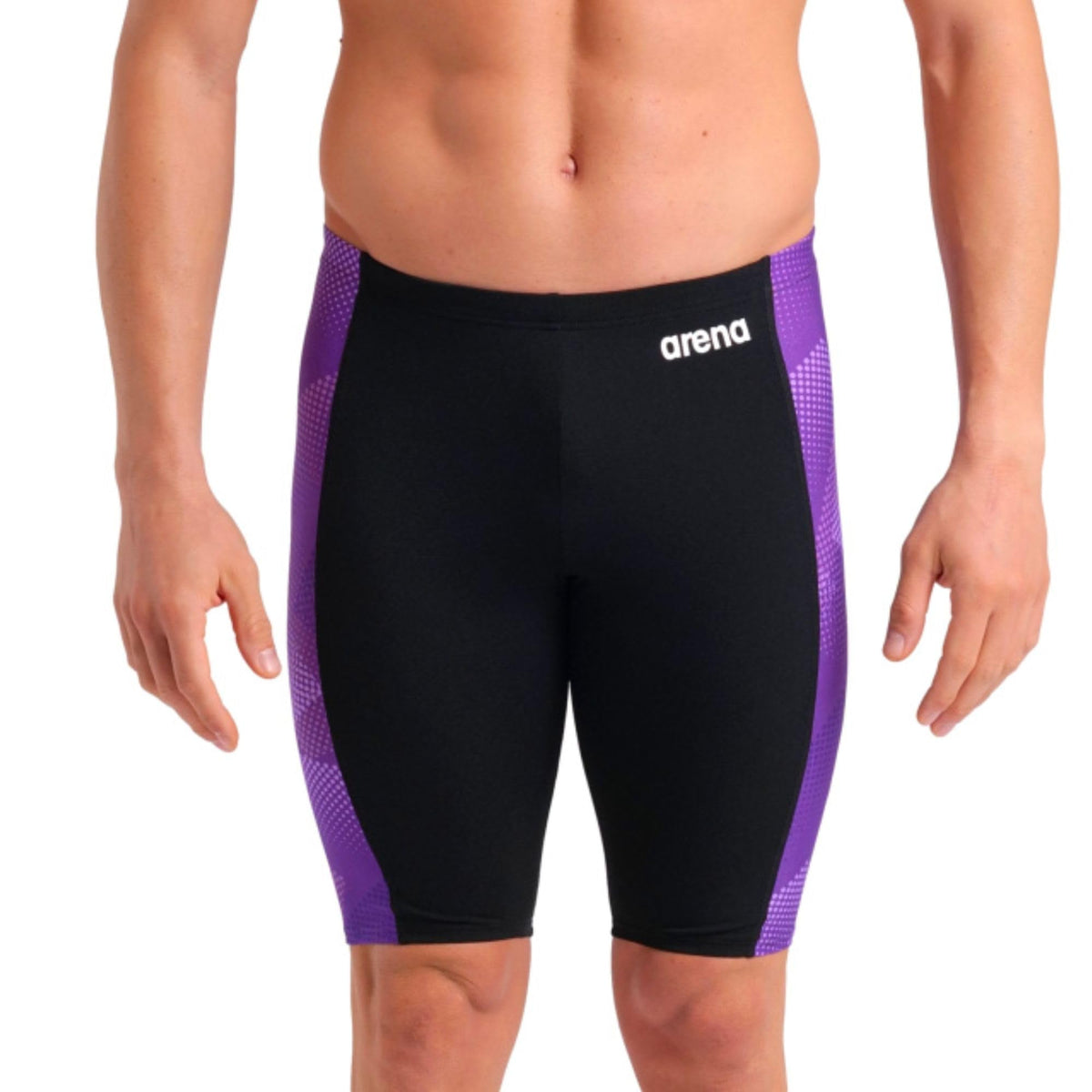ARENA Mens Halftone Competitive Racing Jammers for Intensive Swimming, Reduced Drag Swimsuit,Black-Team Purple