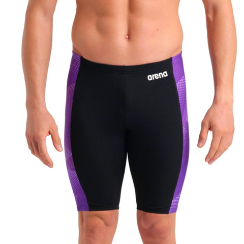 ARENA Mens Halftone Competitive Racing Jammers for Intensive Swimming, Reduced Drag Swimsuit,Black-Team Purple