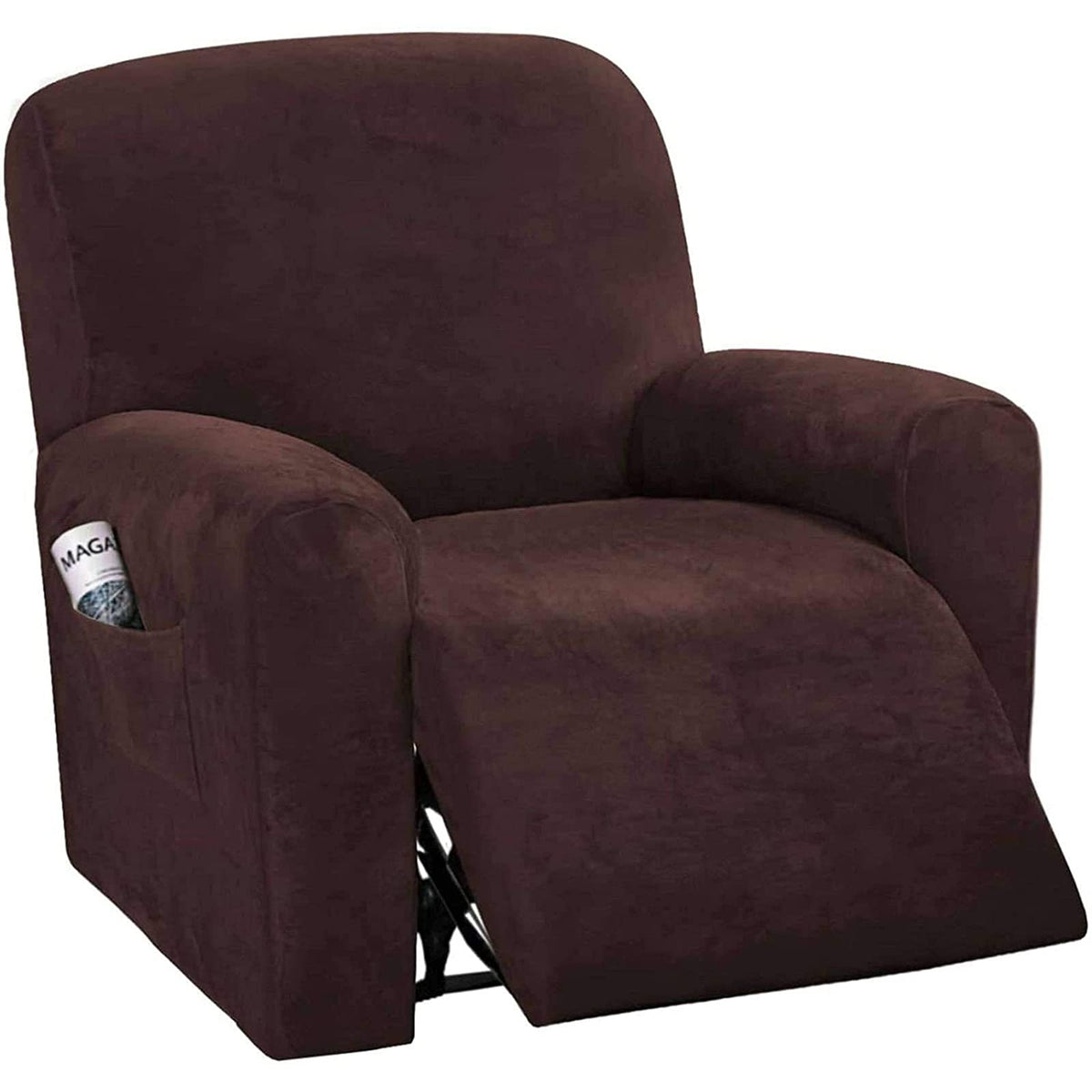 GEBIN 4-Pieces Velvet Stretch Recliner Cover, Sofa Cover, Armchair Slipcover, Furniture Protector for 1 Cushion Sofa Slipcovers Thick Soft Washable Furniture Covers with Elastic Bottom (Brown)