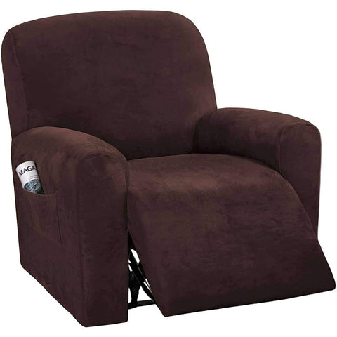 GEBIN 4-Pieces Velvet Stretch Recliner Cover, Sofa Cover, Armchair Slipcover, Furniture Protector for 1 Cushion Sofa Slipcovers Thick Soft Washable Furniture Covers with Elastic Bottom (Brown)