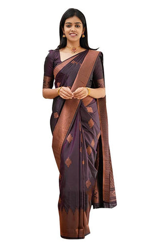 Shiv Textiles Womens Banarasi Silk Saree with Blouse Perfect for Every Occasion, Wine1, One Size