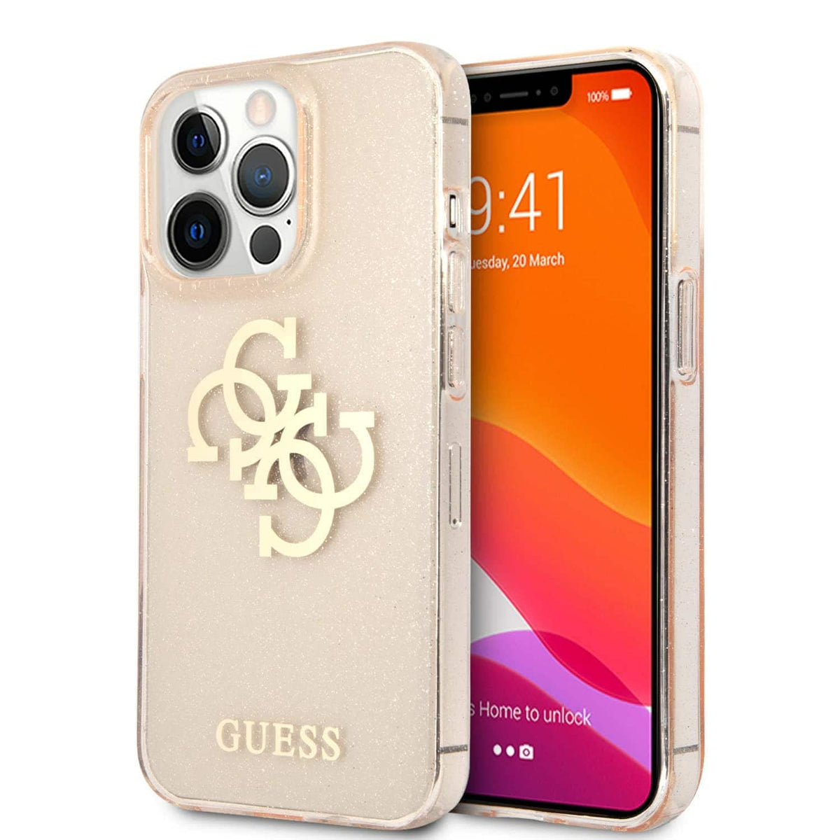 Guess GUHCP13LPCUGL4GGO Case for iPhone 13 Pro / 13 6.1 Inch Golden Glitter 4G Big Logo