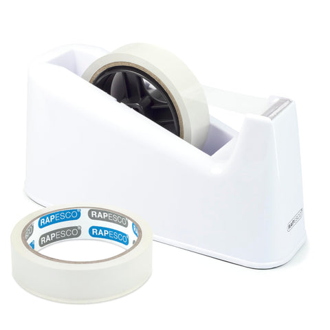 Rapesco 1486 500 Heavy Duty Tape Dispenser with 2 Tape Rolls, White