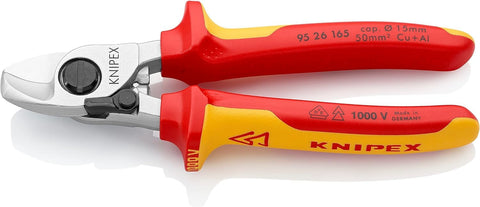 Knipex Cable Shears with opening spring chrome-plated, insulated with multi-component grips, VDE-tested 165 mm 95 26 165