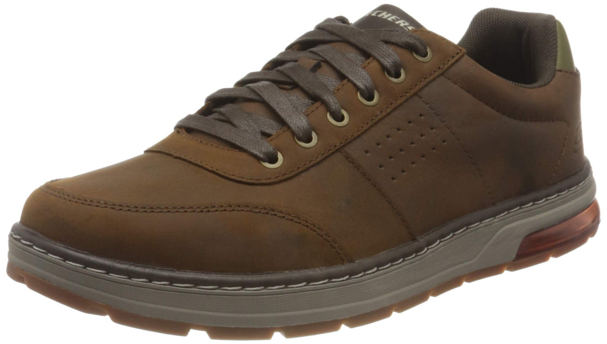 Skechers USA Men's Men's Low Profile Leather Lace Up Oxford, Dark Brown, 10