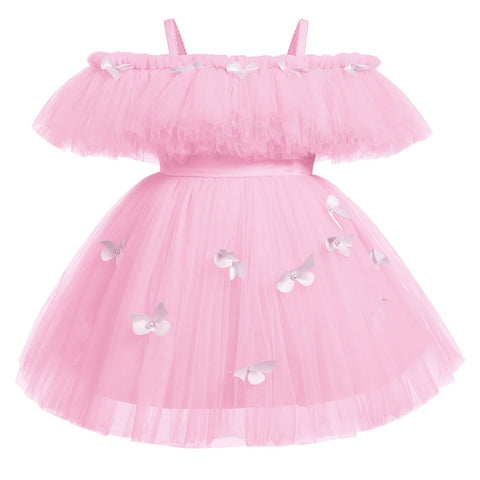 Butterfly Birthday Dress Toddler: 1st 2nd First Birthday Outfit Girl Baby Cake Smash Photoshoot Formal Party Dresses Kids Off Shoulder Tulle Pageant?Wedding Evening Gown Pink Butterfly 12-18 Months
