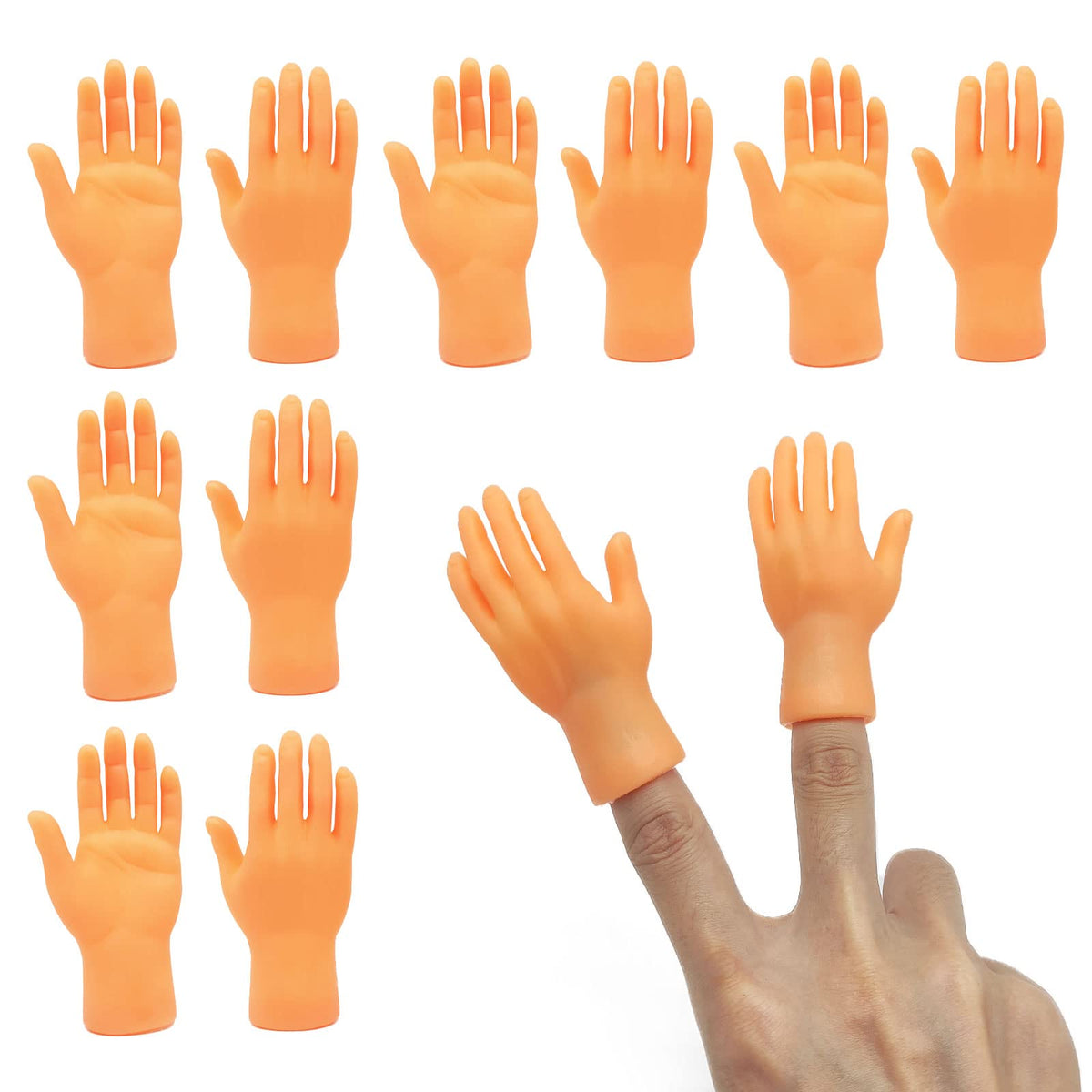 TSHAOUN 10 Pcs Tiny Hands, Finger Puppets Little Finger Mini Finger Hands Little Left and Right Hands, Funny Finger Hand for Joke Toys, Prank Game, Video Shooting Prop, Human-pet Interaction (10 Pcs)