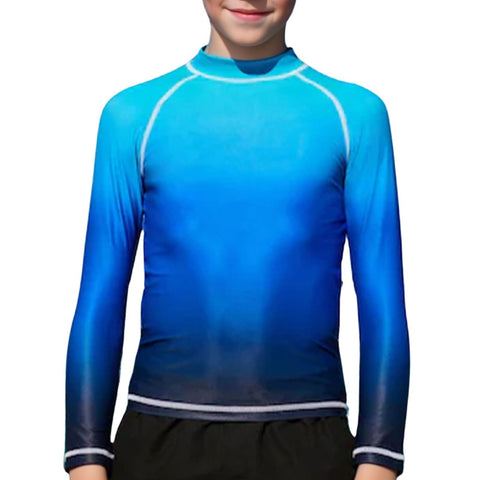 Xumplo Boy's Rash Vest Tween Boys Long Sleeve Swimming Costume Top Shirt Kids 50+ Sun Protection Swimwear Rash Guard 13-14 Years Blue