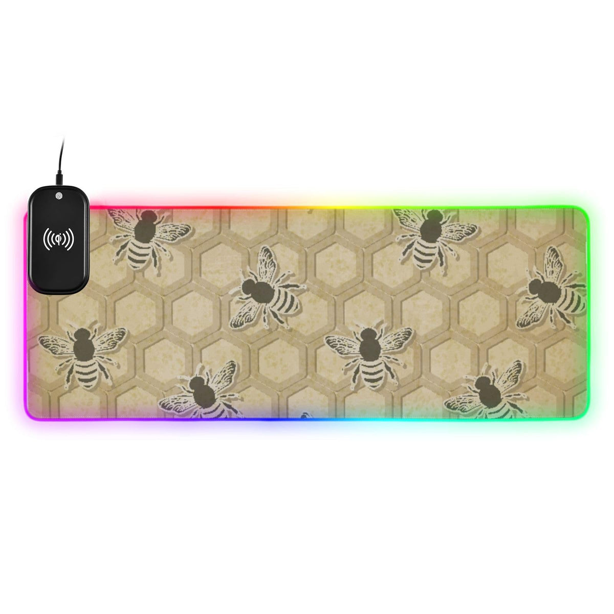 Bee Honeycomb Wireless Charging Mouse Pad for Mobile Phone Extra Large Gaming Mousepad with 13 Lighting Modes Computer Mat for Office Home Gaming MacBook PC Laptop Desk