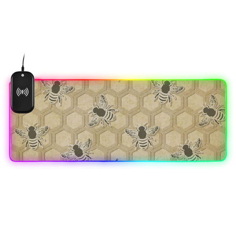 Bee Honeycomb Wireless Charging Mouse Pad for Mobile Phone Extra Large Gaming Mousepad with 13 Lighting Modes Computer Mat for Office Home Gaming MacBook PC Laptop Desk