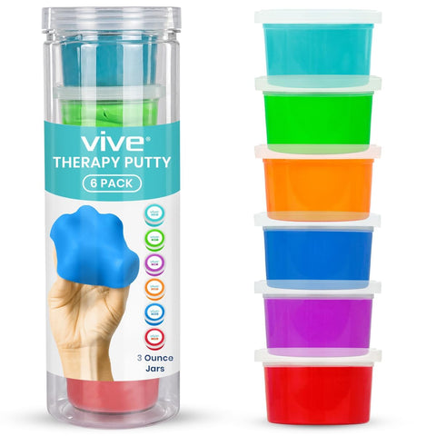 Vive Therapy Putty (6 Pack 18 oz) - Theraputty, Therapeutic, Occupational and Exercise Tool for Stress - Finger, Hand Grip Strength Exercises - Extra Soft, Medium, Firm Resistance - Adult, Children