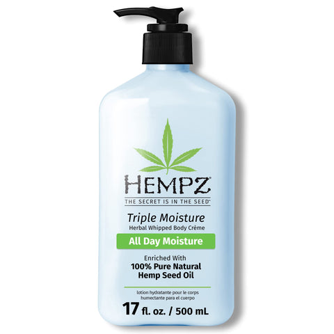 HEMPZ Triple Moisture Body Moisturizer, 17 Oz - Hydrating Lotion Rich with Minerals, Vitamin C, & Hempseed Oil to Nourish & Repair Extremely Dry or Sensitive Skin for Body