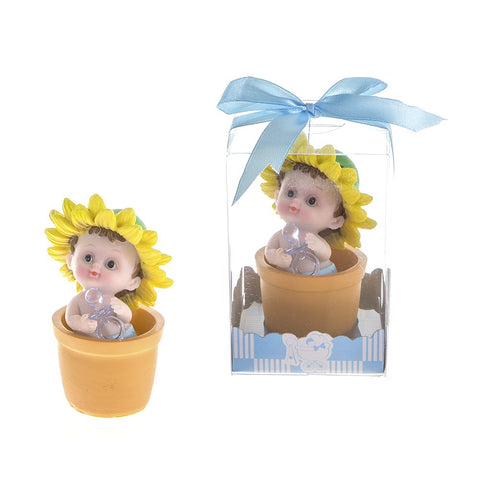 Lunaura Baby Keepsake - Set of 12 "Boy" Baby with Pacifier inside Flower Pot Favors - Blue