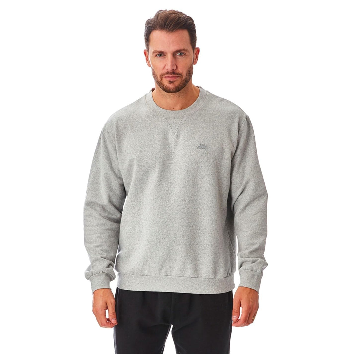 Iron Mountain IMSWT205 Mens Reclaimed Yarn Eco Friendly Anti Pil Top Jumper Pullover Sweater Crew Neck Soft Fleece Sweatshirt, Light Grey Marl, M