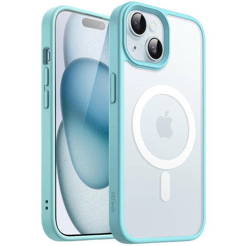 JETech Magnetic Case for iPhone 15 Plus 6.7-Inch Compatible with MagSafe, Translucent Matte Back Slim Shockproof Phone Cover (Bright Blue)