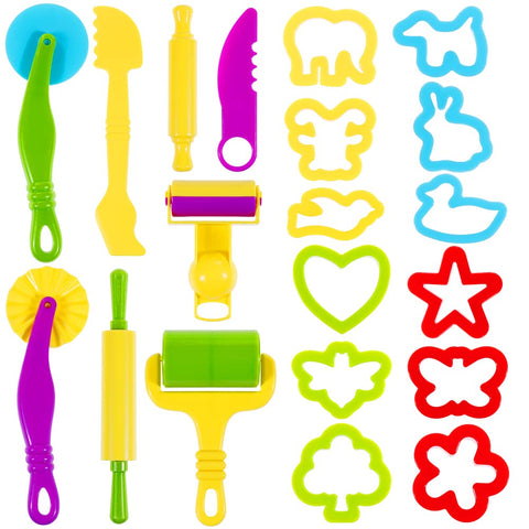 Lictin Clay Dough Tools Kit, 20pcs Clay Modelling Tool Kit Dough Rollers Molds Plastic Play Dough Tools Accessories(Multicolored)