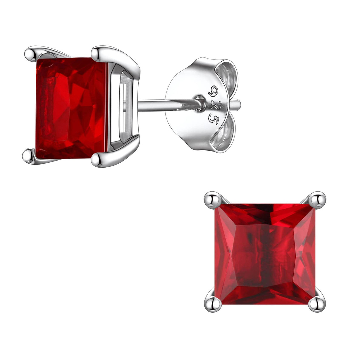 Suplight January Birthstone Earrings Sterling Silver Dainty Red Stud Earrings for Women