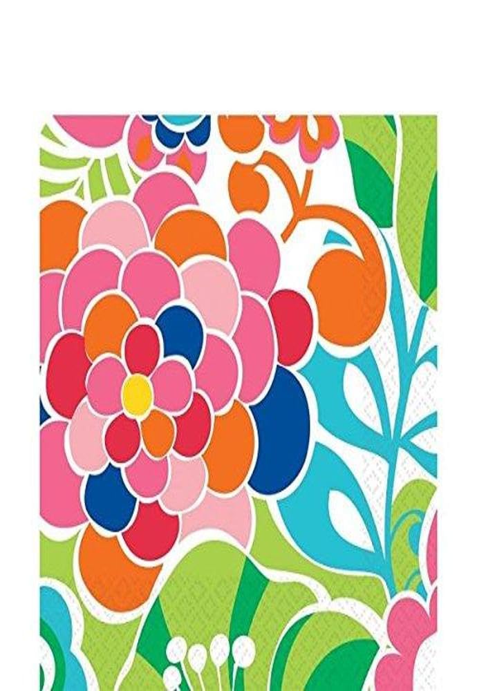 Amscan Decorative Popping Flowers Party Lunch Paper Napkins (16 Pack), 6.5 x 6.5", Multicolored
