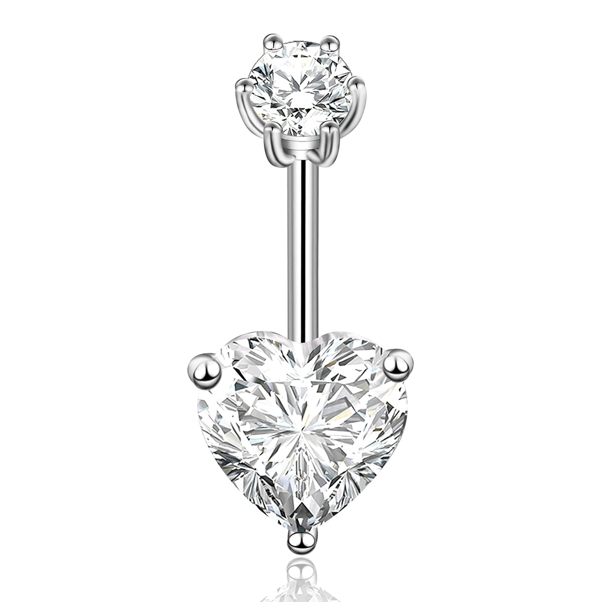 SILBERTALE 925 Sterling Silver Belly Button Rings Heart Cubic Zirconia 10mm Curved Barbell Piercing Navel Rings for Women