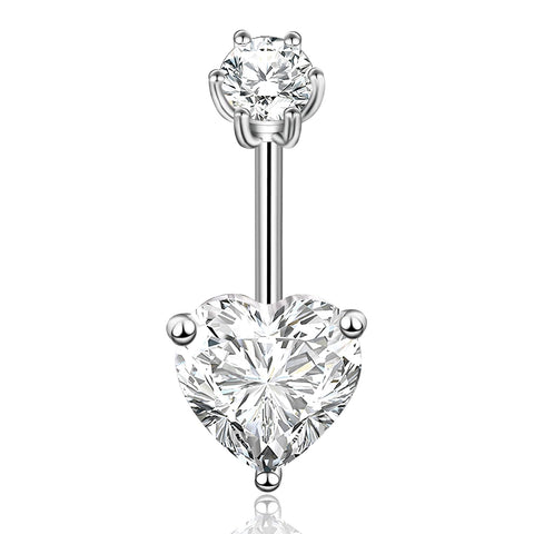 SILBERTALE 925 Sterling Silver Belly Button Rings Heart Cubic Zirconia 10mm Curved Barbell Piercing Navel Rings for Women