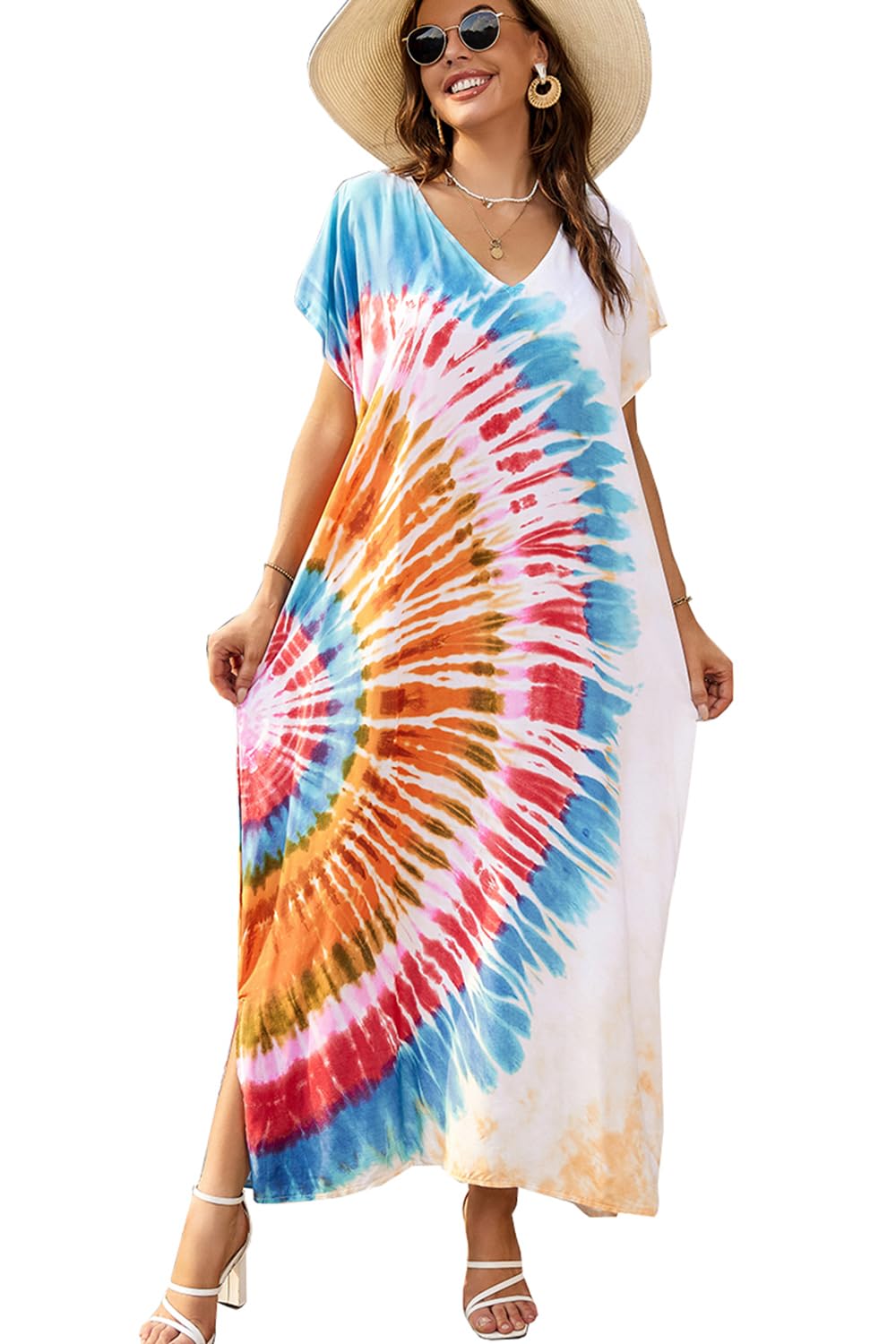 YouKD Women's Bohemian Kaftan Maxi Dress Beach Coverup Robe Long Gowns One Size Robs