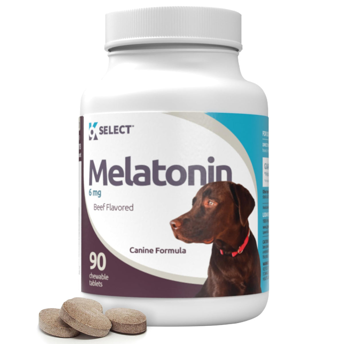 K9 Select Melatonin for Dogs, 6mg - 90 Beef Flavored Chewable Tablets for Small to Large Dogs - Dog Melatonin for Small Dogs to Large Dogs Breeds