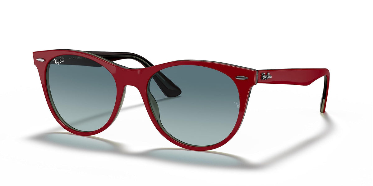 Ray-Ban RB2185 Wayfarer II Round Sunglasses, Red On Transparent Grey/Blue Gradient Grey, 52 mm