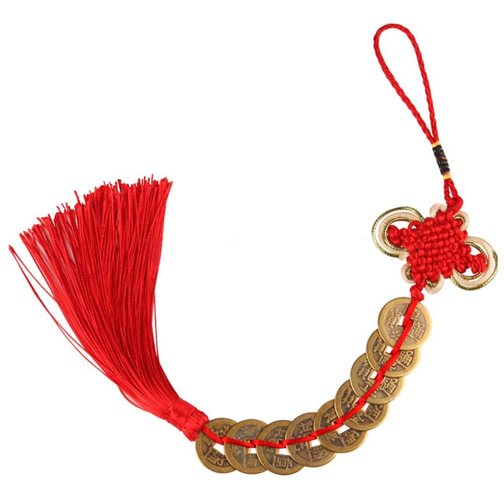 fatteryu Chinese Knot Feng Shui Lucky Wealth 3/6/8/9/10 Coins For Home Car Hanging Tassel-9Coins