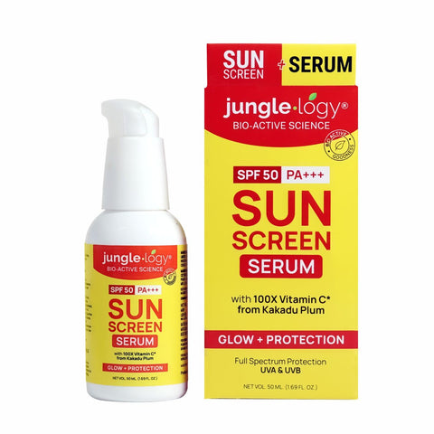 Junglelogy Sunscreen Serum with natural Vitamin C and Niacinamide - SPF 50 PA+++ Full spectrum UVA and UVB protection - for glowing and spotless skin - 50 ml