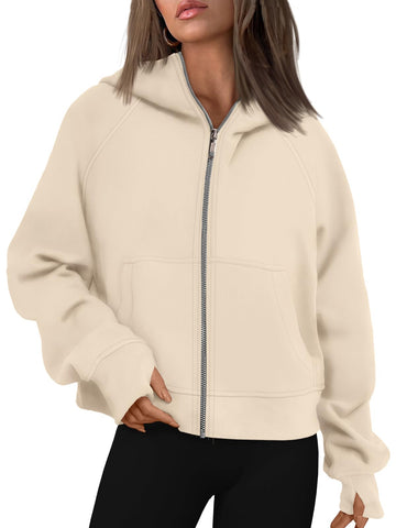 AUTOMET Womens Zip Up Hoodies Fleece Jackets Oversized Sweatshirts Fall Fashion Outfits 2024 Sweaters Winter Clothes Apricot XS