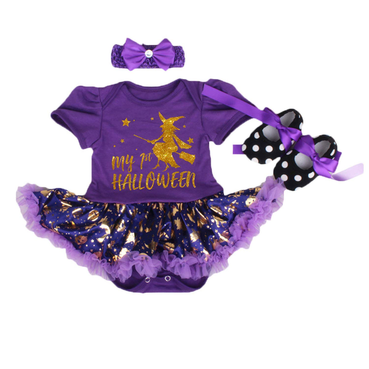 BabyPreg My First Halloween Costume for Infant Girl Thanksgiving Costume Pumpkin Dress Up Baby Dress Set (Purple, 3-6 Months)