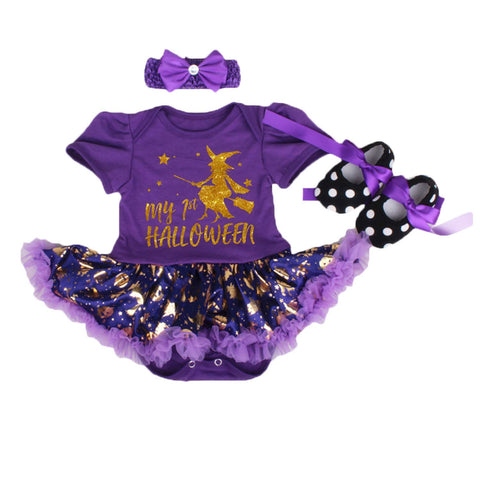 BabyPreg My First Halloween Costume for Infant Girl Thanksgiving Costume Pumpkin Dress Up Baby Dress Set (Purple, 3-6 Months)
