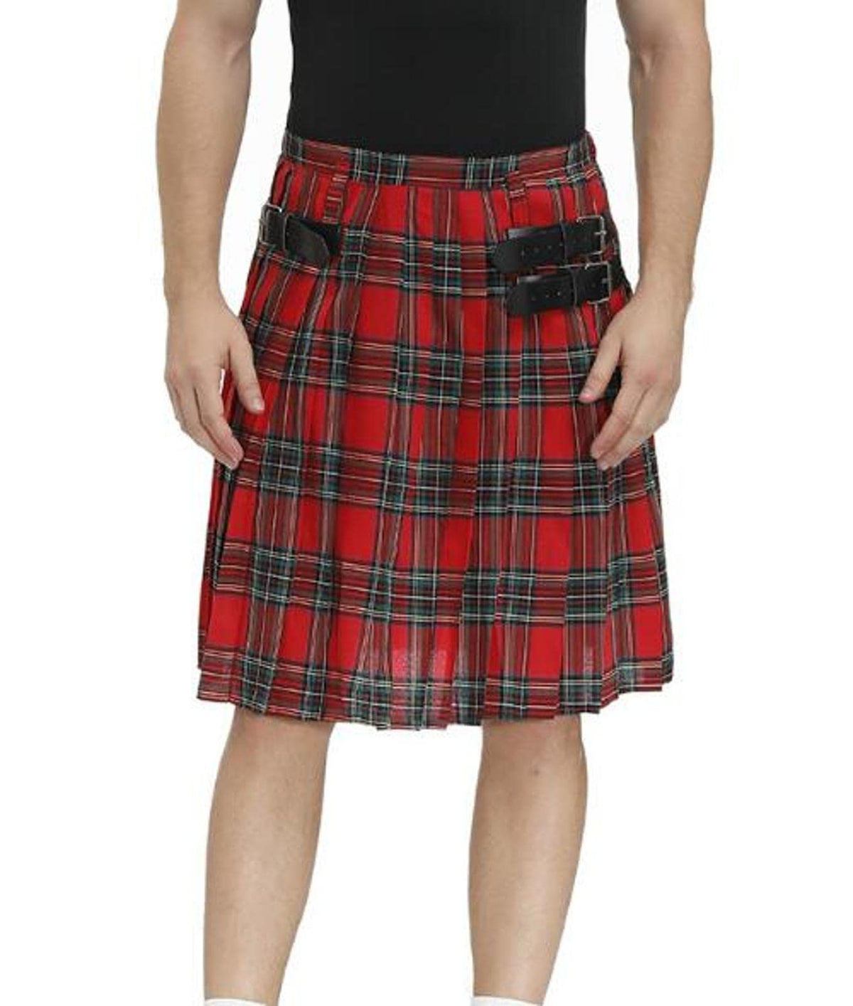 HongYunoH Men's Utility Scottish Kilt Pleated Check Traditional Highland Skirt German Beer Festival Costume Skirt red XL