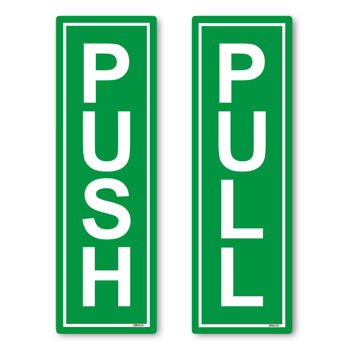 stika.co Set of Green Push and Pull Door Gloss Signs 190x60mm Access Awareness Safety, Indoor or Outdoor Green Gloss Self-adhesive Vinyl Stickers (1 Set)
