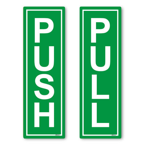 stika.co Set of Green Push and Pull Door Gloss Signs 190x60mm Access Awareness Safety, Indoor or Outdoor Green Gloss Self-adhesive Vinyl Stickers (1 Set)