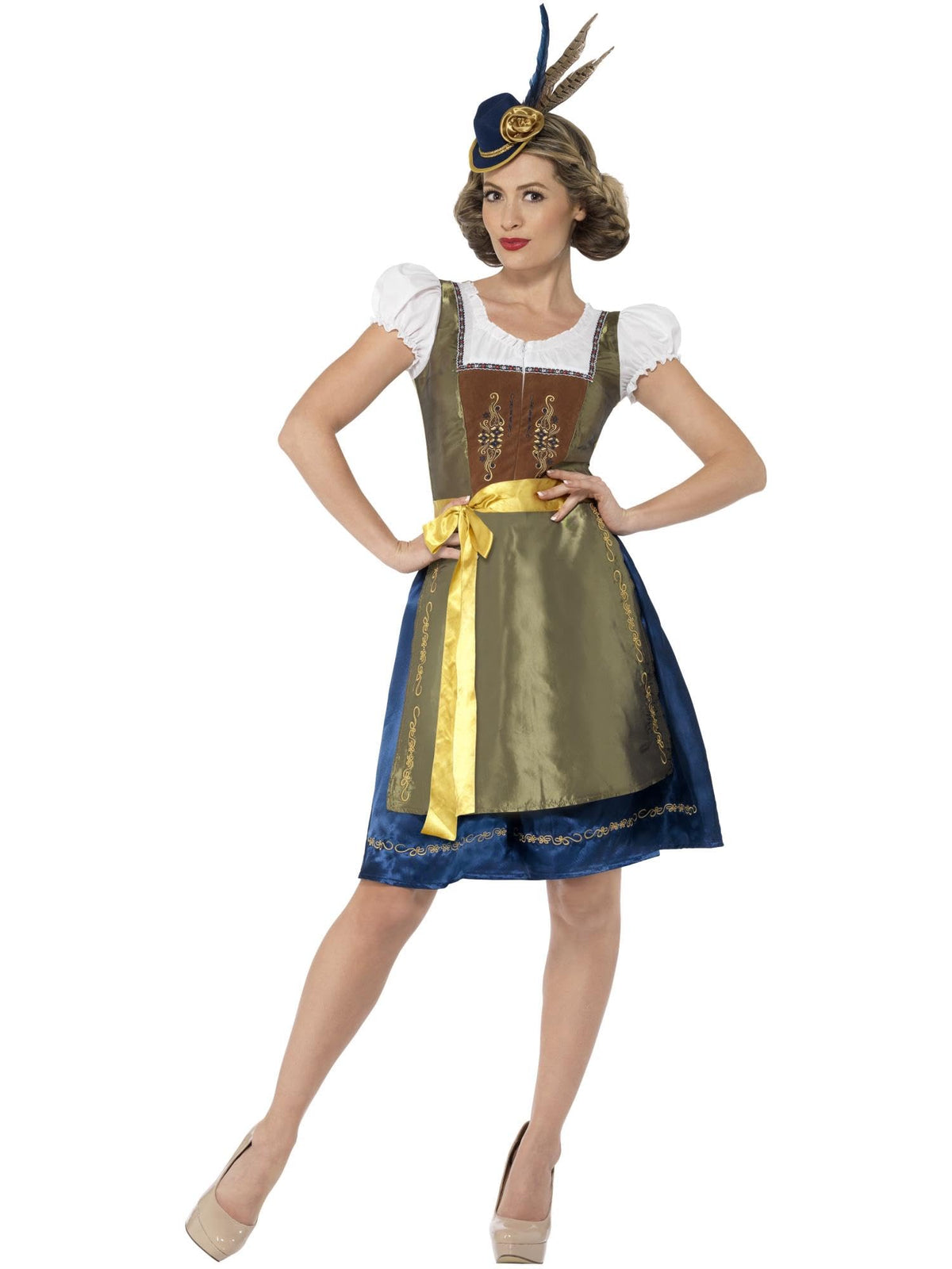 Smiffys Deluxe Traditional Heidi Bavarian Costume, Green with Dress & Apron, Oktoberfest Fancy Dress, Adult Dress Up Costumes
