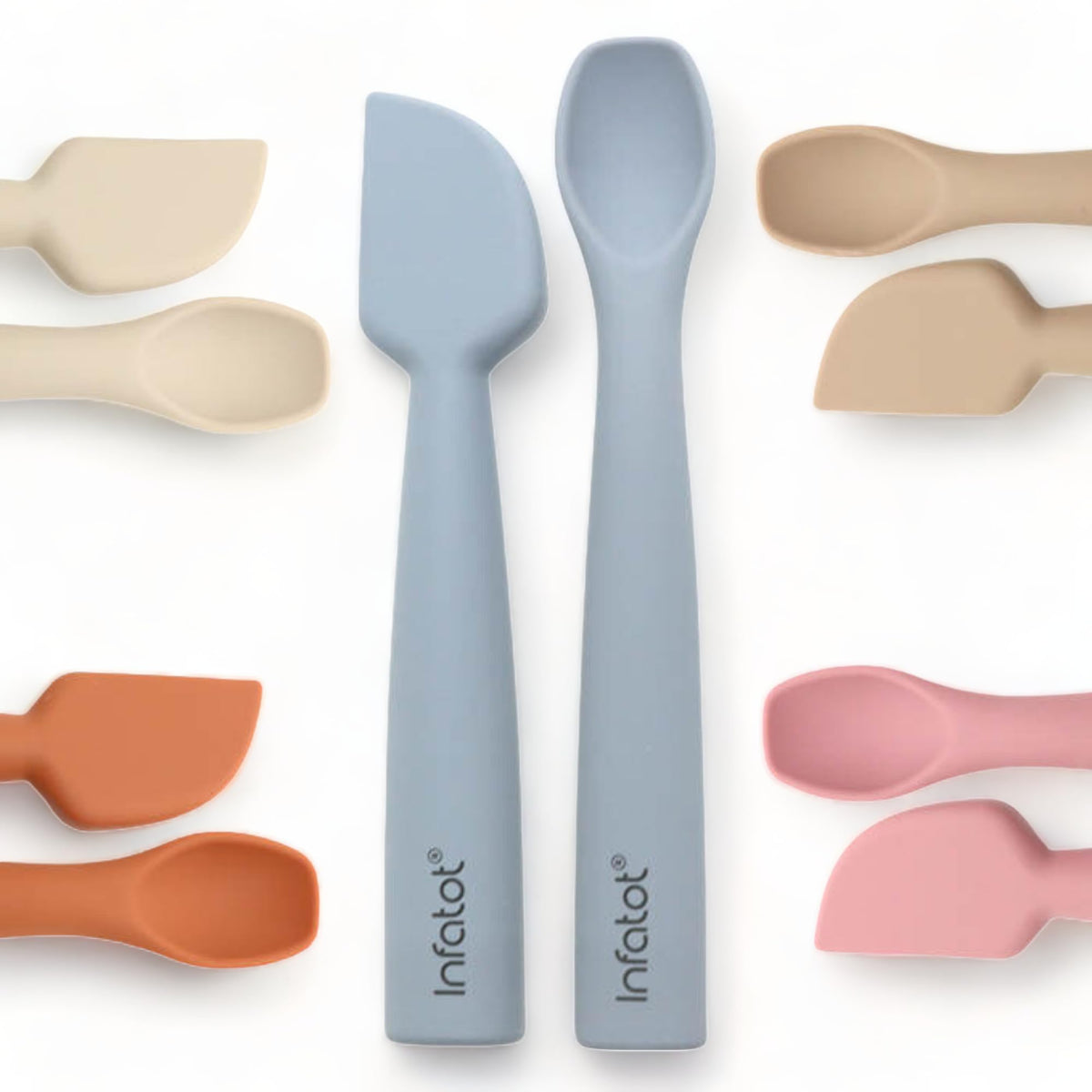 InfatotÃƒÆ’Ã†â€™ÃƒÂ¢Ã¢â€šÂ¬Ã…Â¡ÃƒÆ’Ã¢â‚¬Å¡Ãƒâ€šÃ‚Â® Baby Weaning Spoons Set - Perfectly Sized Weaning Cutlery - Silicone Baby Spoons 4 Months - Baby Feeding Spoons, Baby Stuff, Infant Self Feeding Spoons for Baby - Fig
