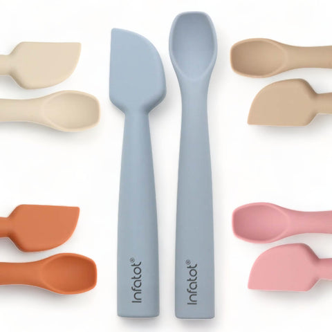 InfatotÃƒÆ’Ã†â€™ÃƒÂ¢Ã¢â€šÂ¬Ã…Â¡ÃƒÆ’Ã¢â‚¬Å¡Ãƒâ€šÃ‚Â® Baby Weaning Spoons Set - Perfectly Sized Weaning Cutlery - Silicone Baby Spoons 4 Months - Baby Feeding Spoons, Baby Stuff, Infant Self Feeding Spoons for Baby - Fig