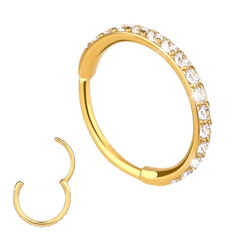 Telooco 20G 8mm Clear CZ Nose Rings Hoop Gold CZ Hinged Segment Nose Rings Hoop with Zirconia Stainless Steel CZ Body Piercing Hoop Clicker