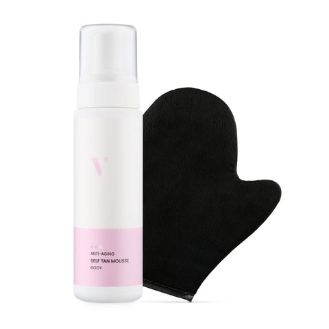 VENICEBODY Anti-Ageing Self Tan Mousse Set (200 ml) - Self Tanning for the Body with Anti-Ageing Complex, Quick Drying, Absorbs Quickly, Does Not Stick - With Luxe Glove