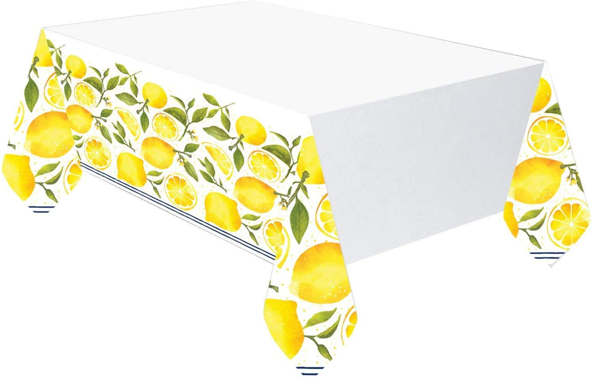 amscan 572274 Lemon 1 Disposable Plastic Tablecovers Decoration-6pcs, White, 6 x 1.37m x 2.6m