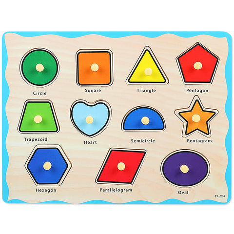Wooden Puzzles for 3 Year Old-Wooden Toy Peg Puzzle Montessori Preschool Toys for baby & Toddlers, Early Education Games-Animals Puzzles Wooden Toy 3+ Gift for Boy or Girl. (Shapes)