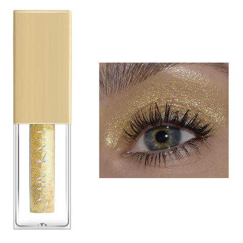 Gold Glitter Liquid Eyeshadow Eyelid Color,Highly Pigmented Yellow Liquid Shimmer Eyeshadow Eye Glitter Makeup,Dry Fast Long Lasting Eye Makeup Eye Look